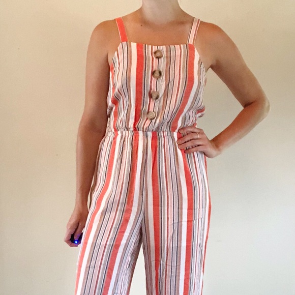 Pants - Coral and navy striped jumpsuit